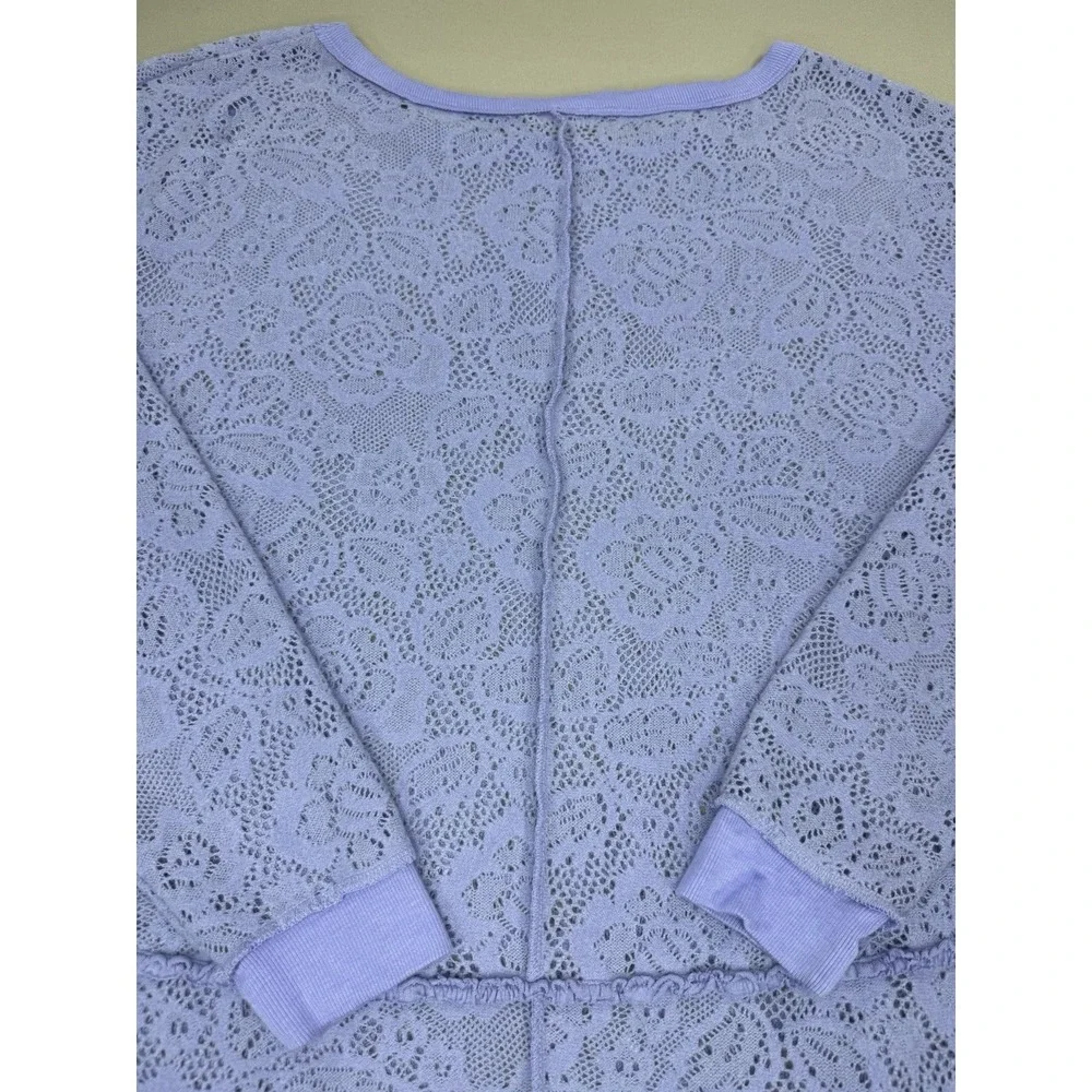 Free People Top Womens Large Sweatshirt Purple Long Sleeve Open Knit Soft Cozy